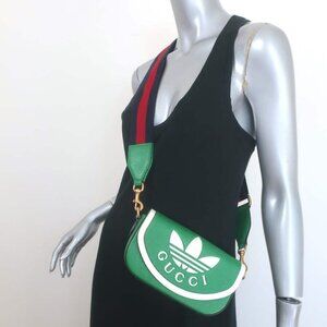 Gucci x Adidas Web Strap Mini Crossbody Flap Bag Green Leather NEW